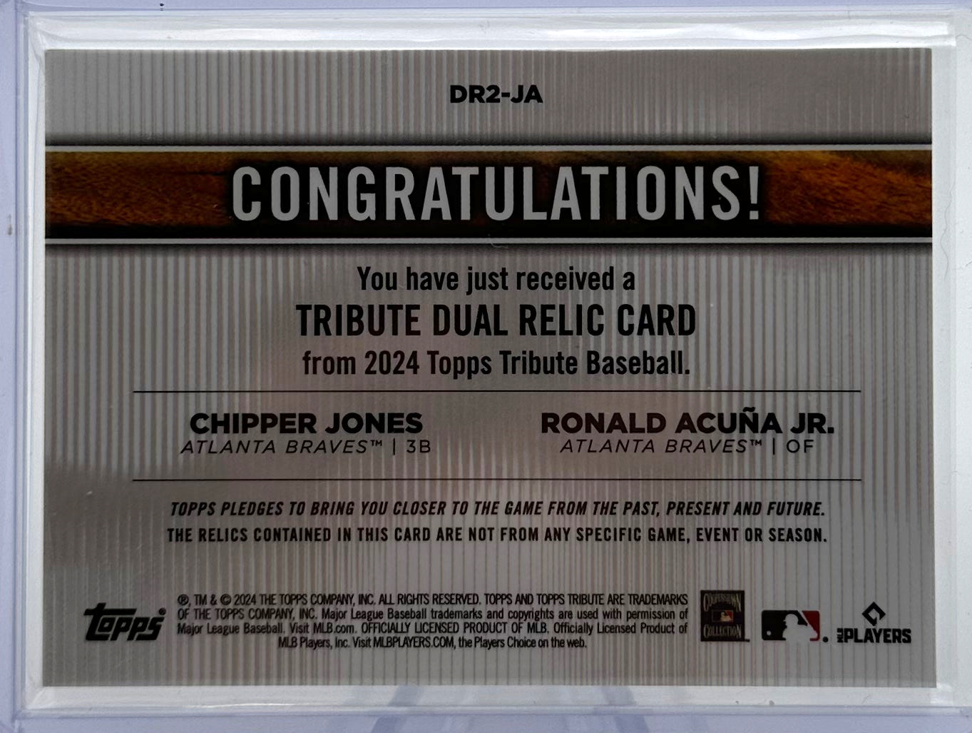2024 Topps Tribute - Chipper Jones Ronald Acuna JR DR2-JA - Dual Relic /25