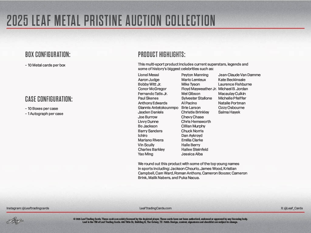 2025 Leaf Metal Pristine Auction Collection Card Box