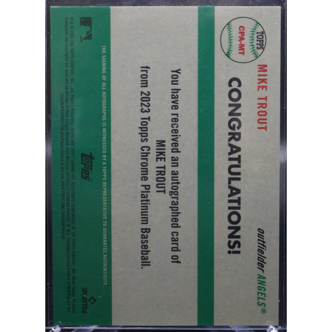 2023 Topps Chrome Platinum Baseball - Mike Trout CPA-MT - Base Auto