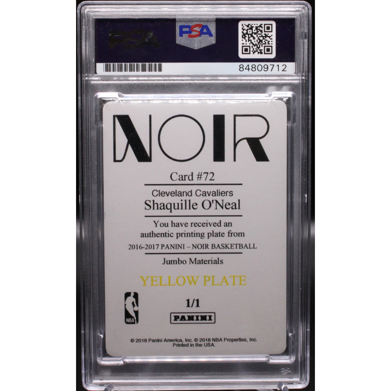 2016-2017 Panini Noir - Shaquille O'neal 72 - Yellow Printing Plate 1/1 - PSA 10