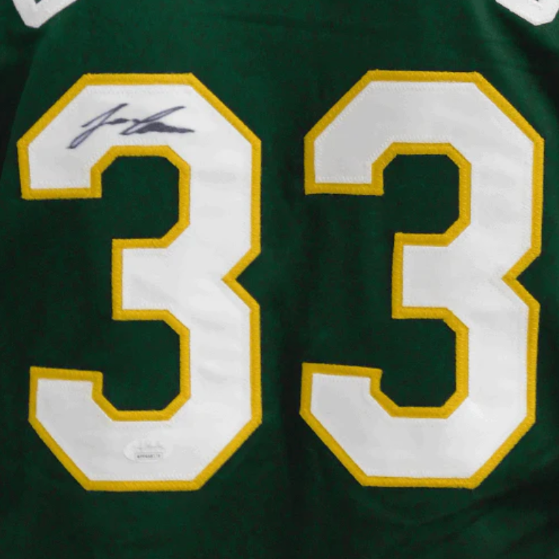Jose Canseco Autographed Signed Oakland Green Baseball Jersey (JSA)