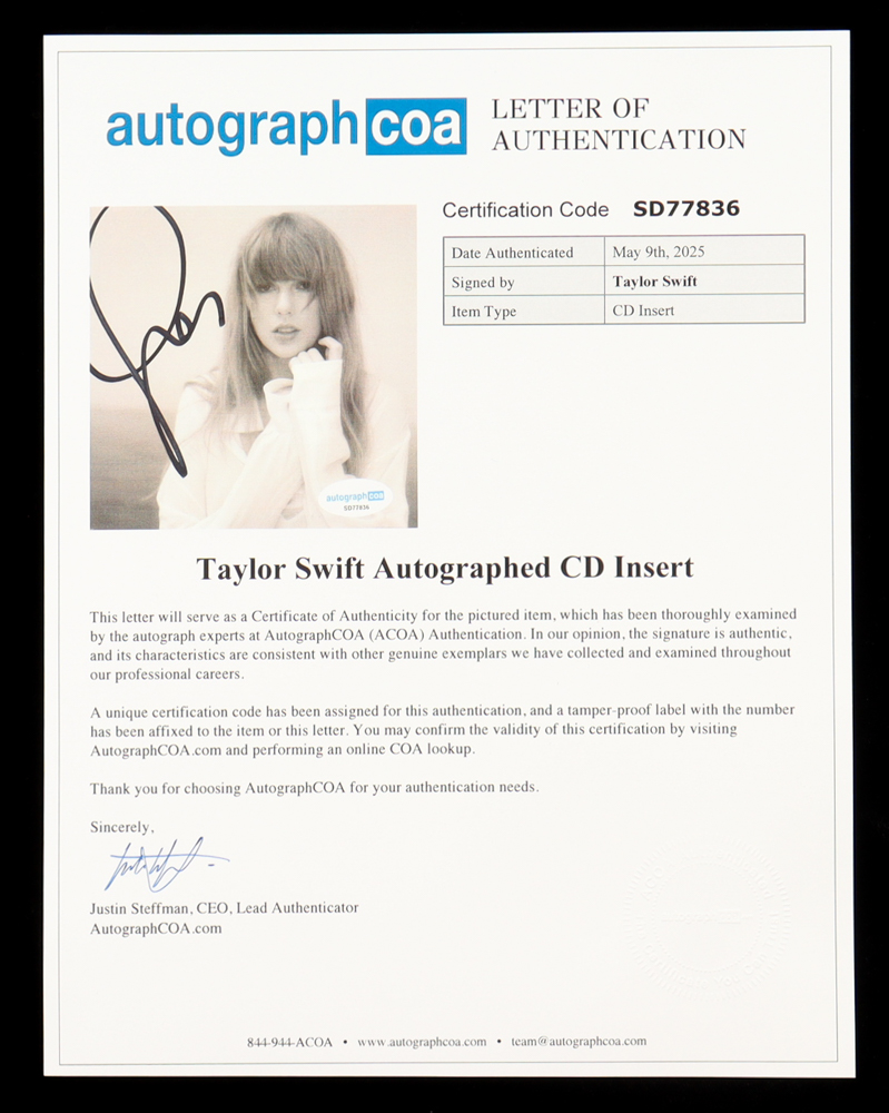 Taylor Swift Autographed Signed "The Tortured Poets Department" 11x14 Custom Framed Matted CD Insert Display (ACOA)