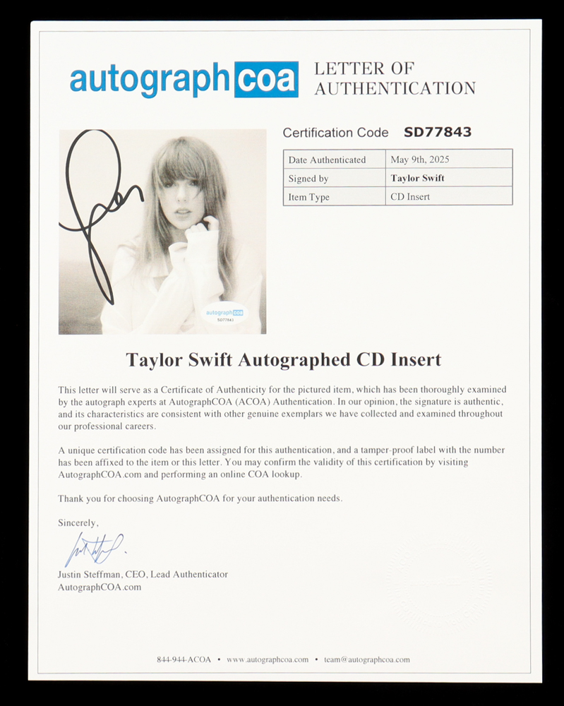 Taylor Swift Autographed Signed Eras Tour 11x14 Custom Framed Matted CD Insert Display (ACOA)