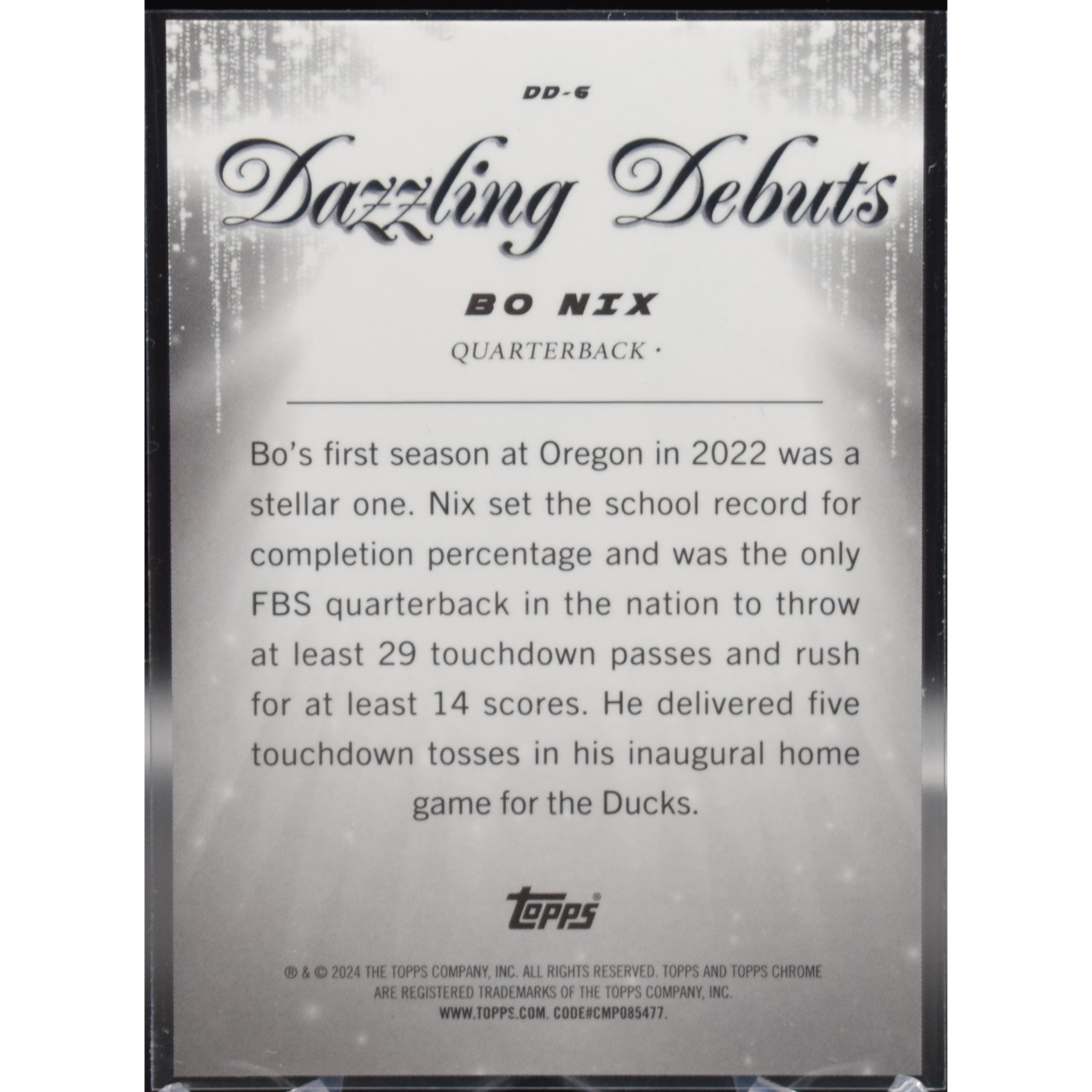 2024 Topps Chrome Football - Bo Nix DD-6 - Dazzling Debuts