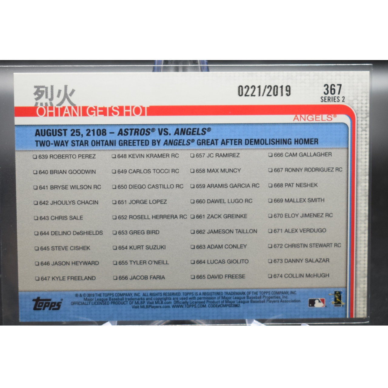 2019 Topps - Ohtani Gets Hot 367 - Kanji Gold /2019