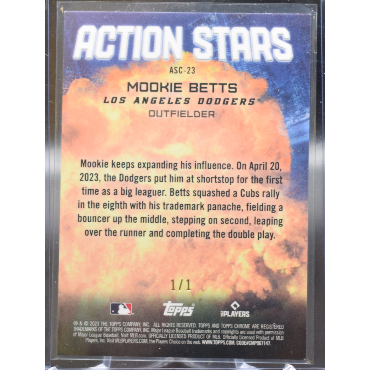 2023 Topps Chrome Baseball - Mookie Betts 23 - Action Stars Superfractor 1/1