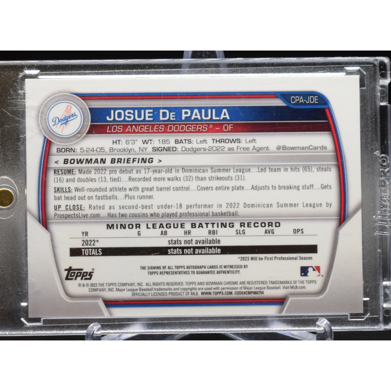 2023 Topps Bowman Chrome - Josue De Paula CPA-JDE - Base Bowman Auto