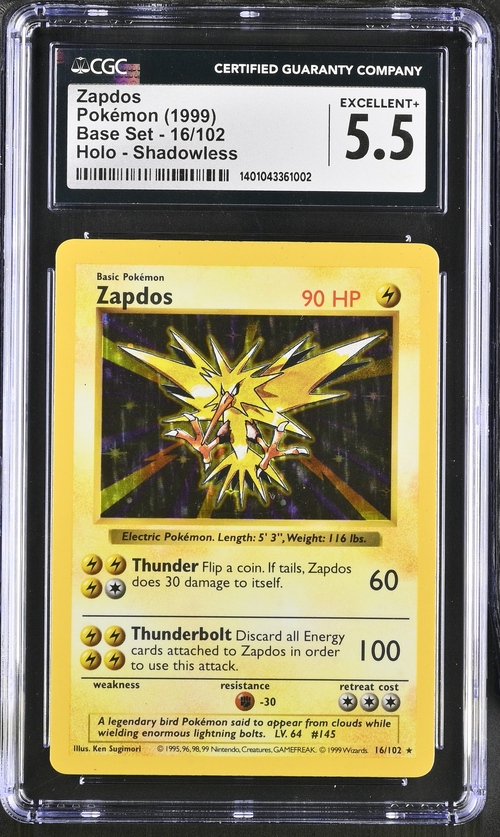 Zapdos - 16/102 - Base Set (Shadowless) - 1999 Pokemon - CGC 5.5