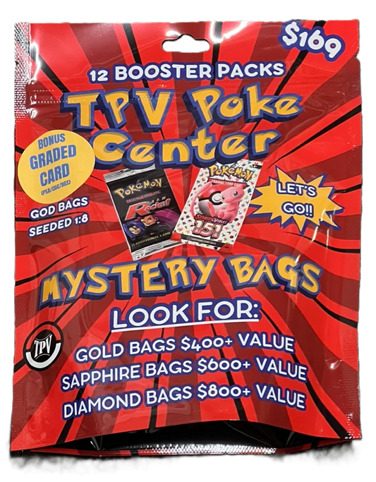 Pokemon $169 Mystery Bag by TPV Poke - Includes 12 Packs Plus 1 Graded Slab