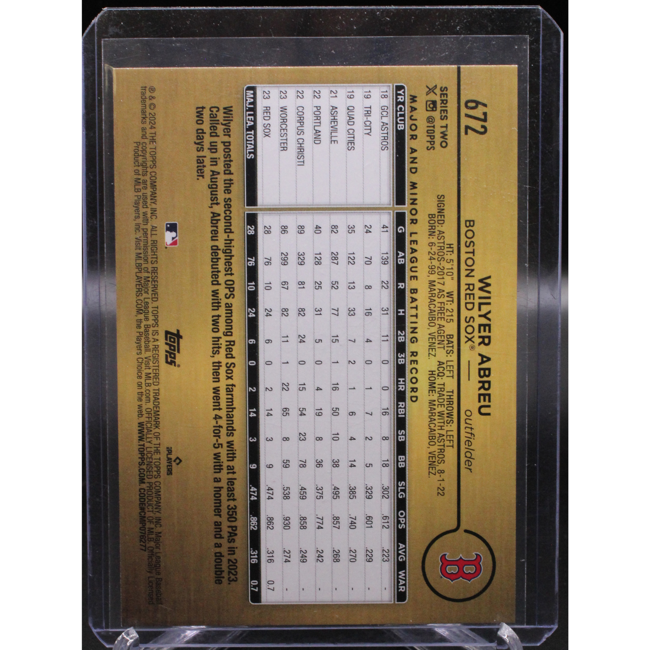 2024 Topps Series 2 Baseball - Wilyer Abreu 672 - Gold Mirror SP