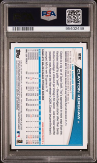 2013 Topps Baseball - Clayton Kershaw 22 - Signing Autographs - PSA 10