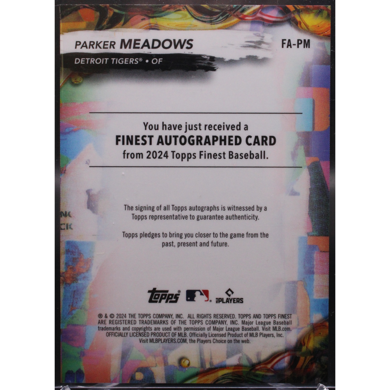 2024 Topps Finest Baseball - Parker Meadows FA-PM - Blue Auto /99
