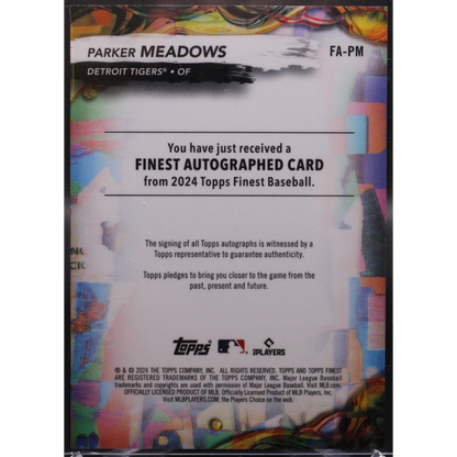 2024 Topps Finest Baseball - Parker Meadows FA-PM - Blue Auto /99