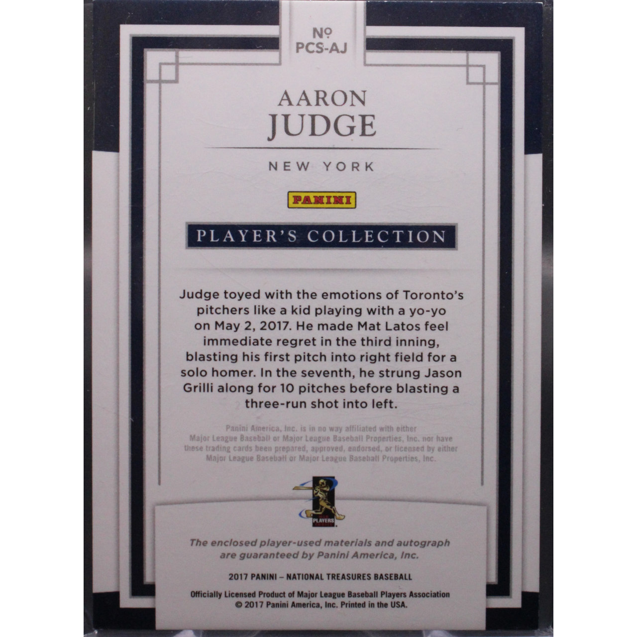 2017 Panini National Treasures Baseball - Aaron Judge PCS-AJ - RPA /99