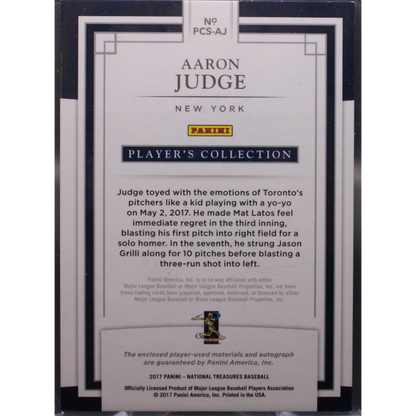2017 Panini National Treasures Baseball - Aaron Judge PCS-AJ - RPA /99