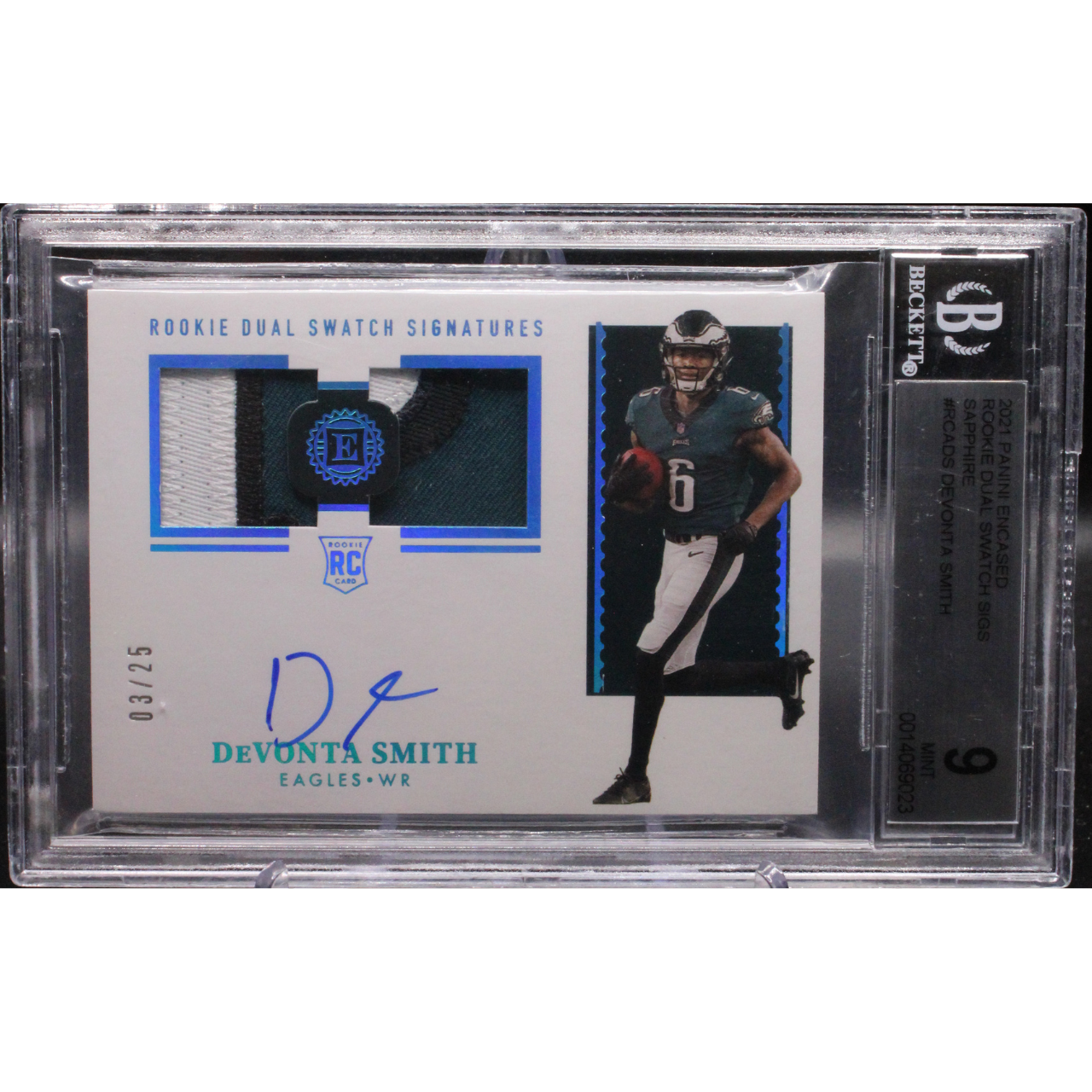 2021 Panini Encased Football - Devonta Smith RCA-DS - Rookie Dual Swatches /25 - Beckett 9