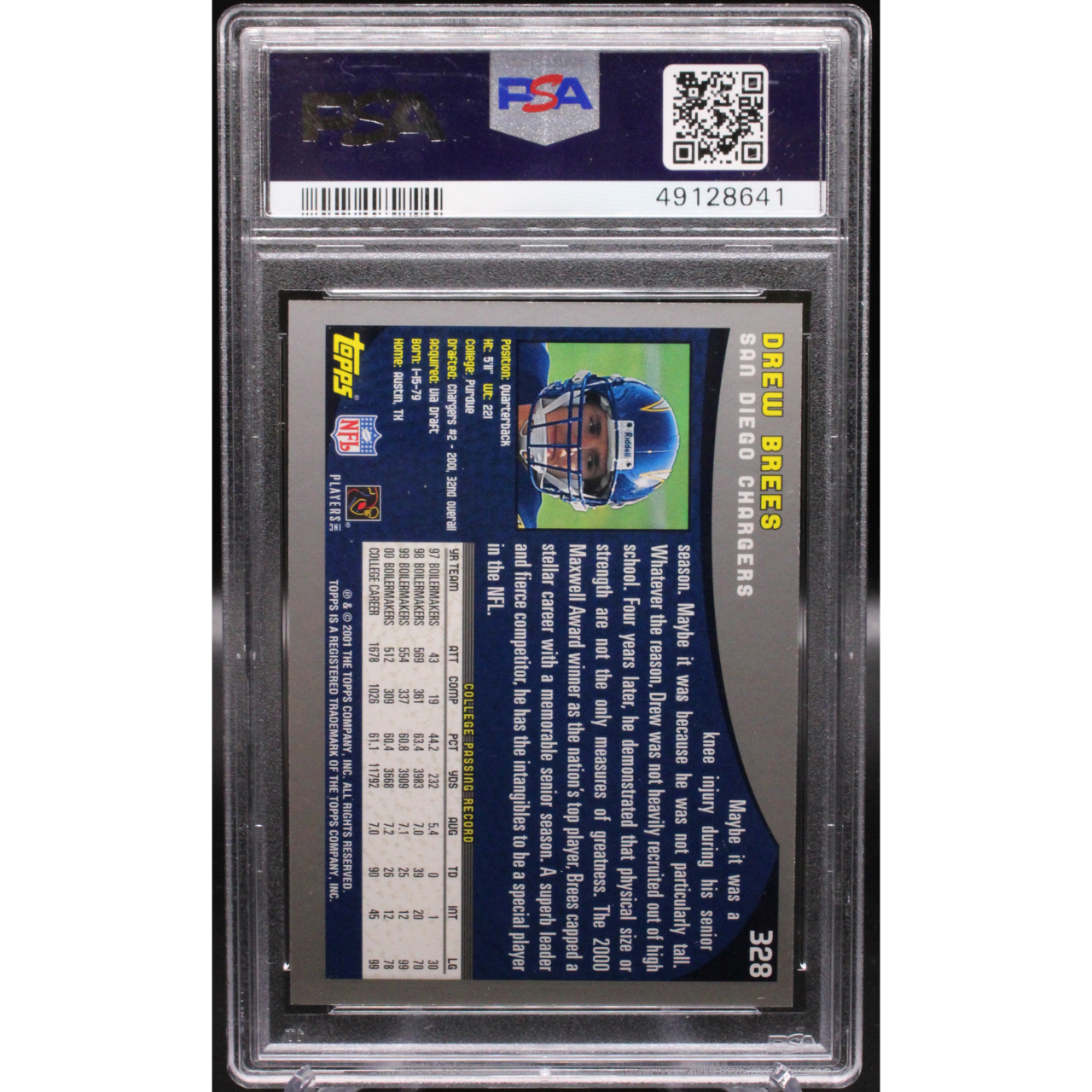 2001 Topps Football - Drew Brees 328 - Rookie Card - PSA 8