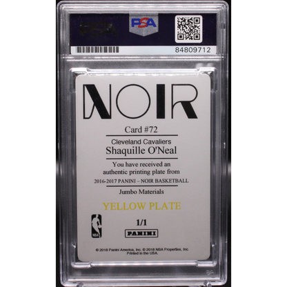 2016-2017 Panini Noir - Shaquille O'neal 72 - Yellow Printing Plate 1/1 - PSA 10