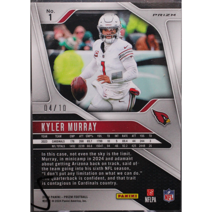 2024 Panini Prizm Football - Kyler Murray 1 - Gold Wave /10