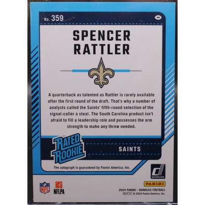 2024 Donruss Football - Spencer Rattler 359 - Orange Rated Rookie Auto