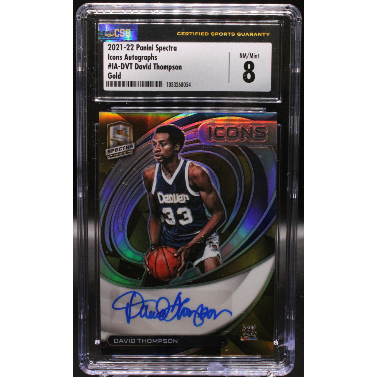 2021-22 Panini Spectra - David Thompson IA-DVT - Gold Icons Auto /10 - CSG CGC 8 / 9