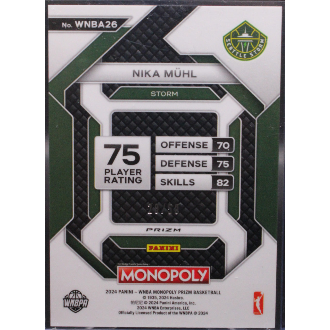 2024 Panini Prizm Monopoly - Nika Muhl WNBA26 - Purple Millionaire Shimmer /50 WNBA Insert