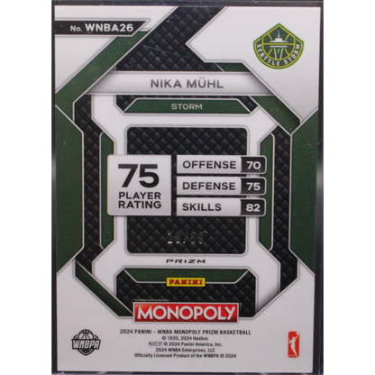 2024 Panini Prizm Monopoly - Nika Muhl WNBA26 - Purple Millionaire Shimmer /50 WNBA Insert