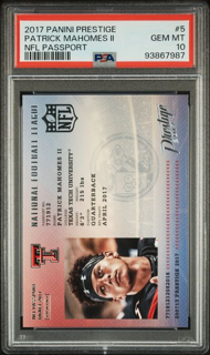2017 Panini Prestige - Patrick Mahomes II 5 - NFL Passport - PSA 10