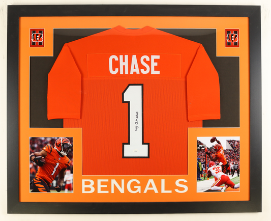 Ja'Marr Chase Autographed Signed Custom Framed Jersey Display (JSA)