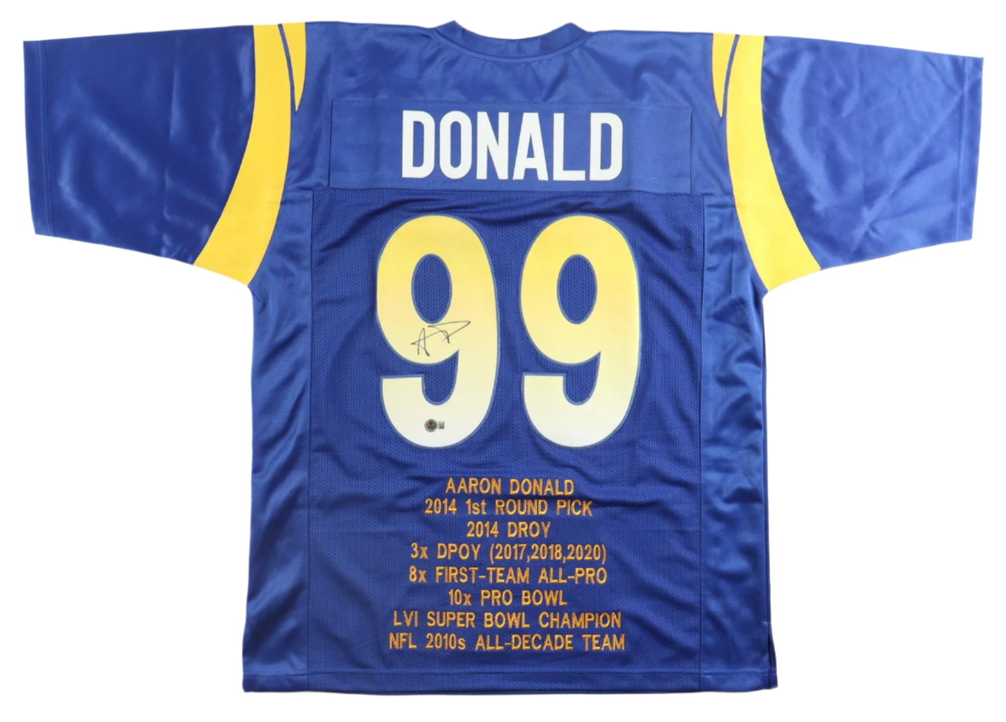 Aaron Donald Autographed Signed Career Highlight Blue Jersey.  Beckett COA
