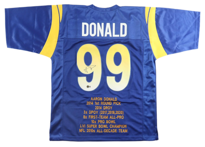 Aaron Donald Autographed Signed Career Highlight Blue Jersey.  Beckett COA