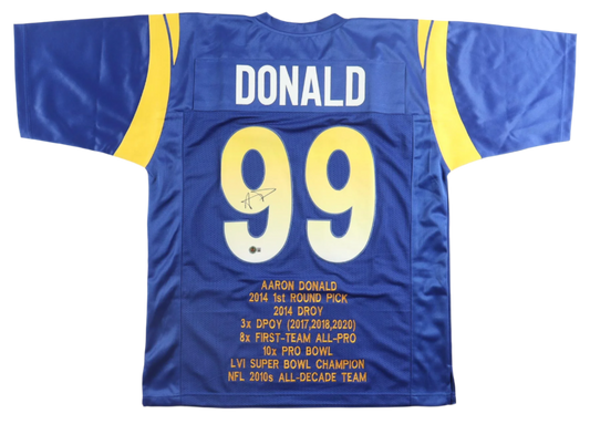 Aaron Donald Autographed Signed Career Highlight Blue Jersey.  Beckett COA