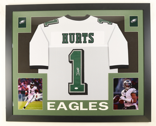 Jalen Hurts Autographed Signed Custom Framed Jersey Display (JSA)
