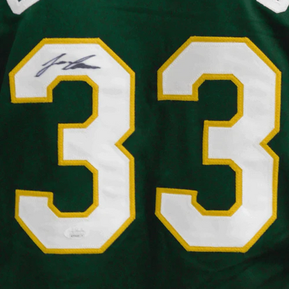 Jose Canseco Autographed Signed Oakland Green Baseball Jersey (JSA)