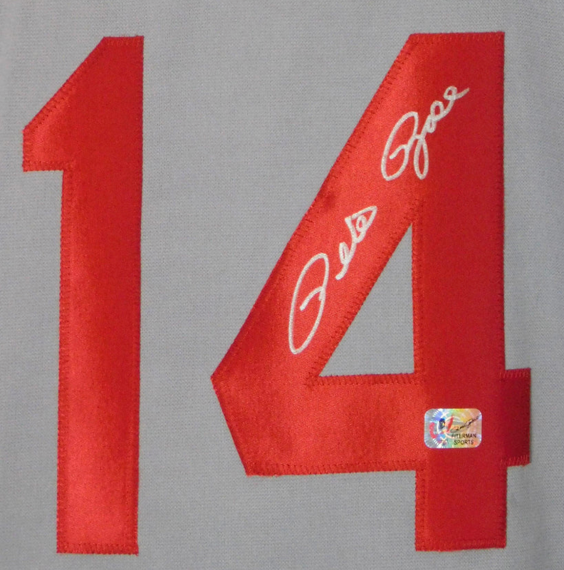 Pete Rose Autographed Signed Cincinnati  Stats Pro Edition Baseball Jersey (JSA)