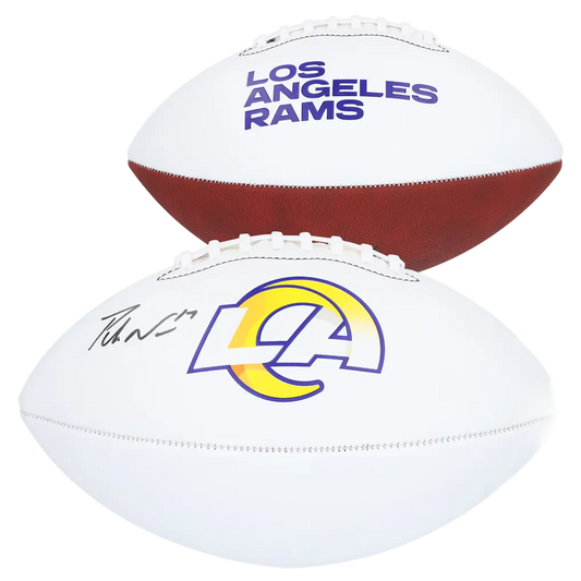 Puka Nacua Autographed Rams NFL Authentic Logo Football (Beckett) With Acrylic Case