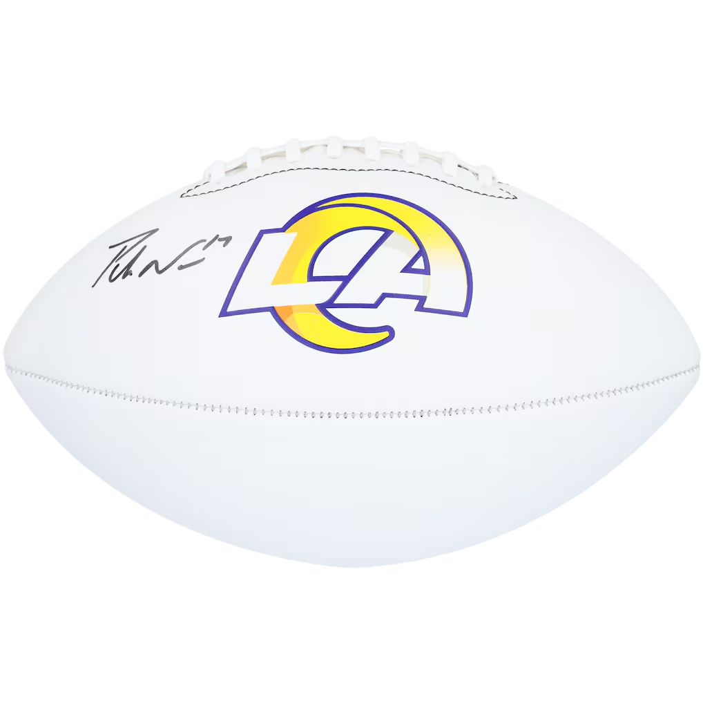 Puka Nacua Autographed Rams NFL Authentic Logo Football (Beckett) With Acrylic Case