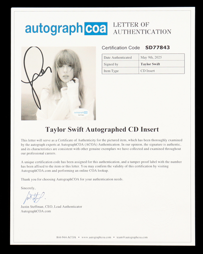 Taylor Swift Autographed Signed Eras Tour 11x14 Custom Framed Matted CD Insert Display (ACOA)