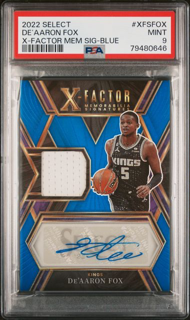 2022 Panini Select - De'Aaron Fox XFSFOX - X Factor Mem Signature Blue /49 - PSA 9