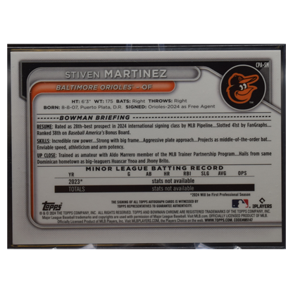 2024 Topps Bowman Chrome - Stiven Martinez CPA-SM - 1st Bowman Purple Auto /250
