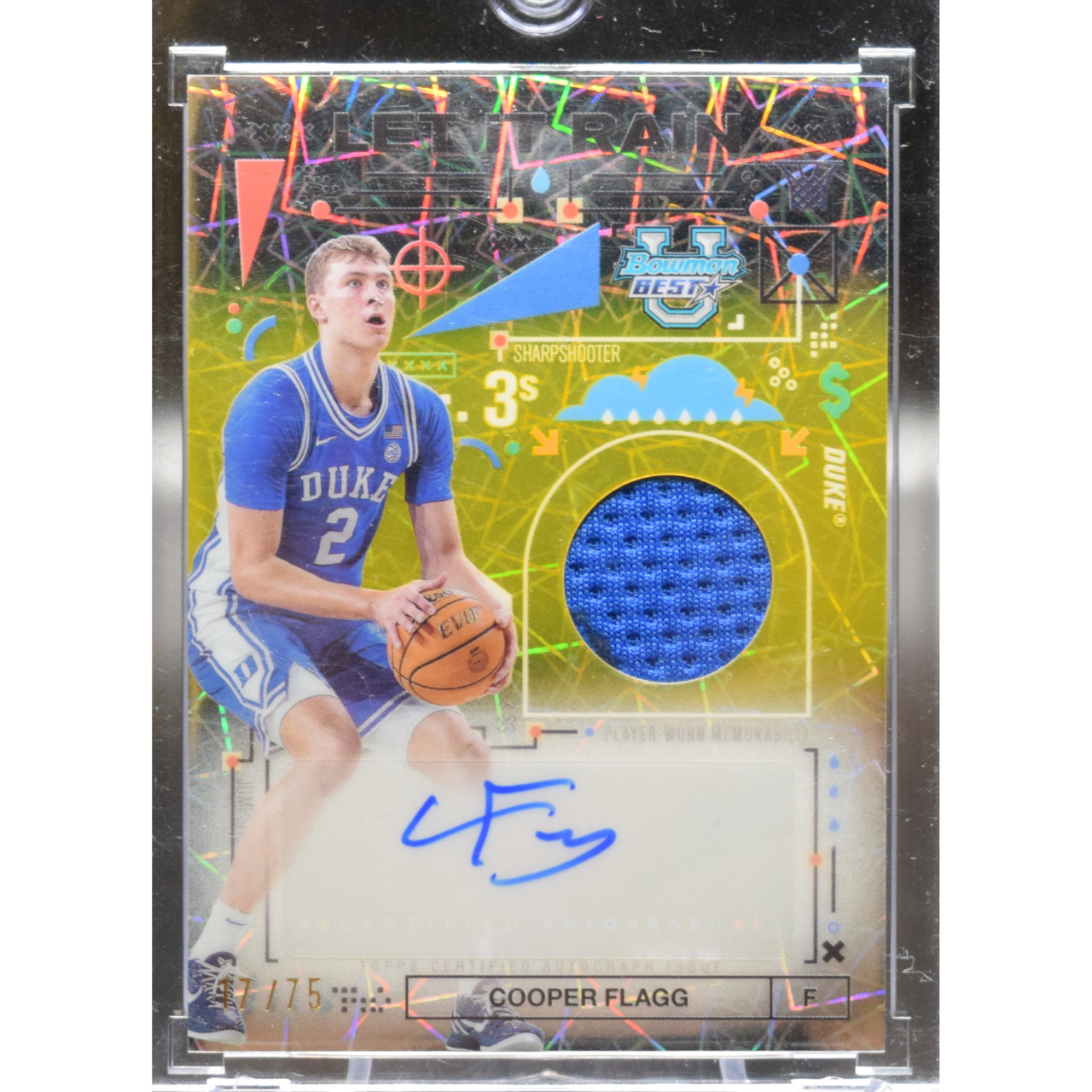 2025 Topps Bowman's Best University - Cooper Flagg LRRA-CF - Let It Rain Yellow /75