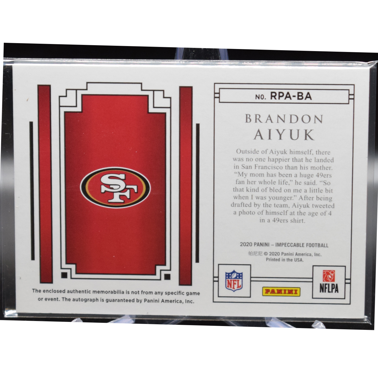 2020 Panini Impeccable Football - Brandon Aiyuk RPA-BA - RPA /99