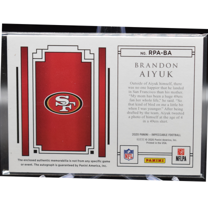 2020 Panini Impeccable Football - Brandon Aiyuk RPA-BA - RPA /99