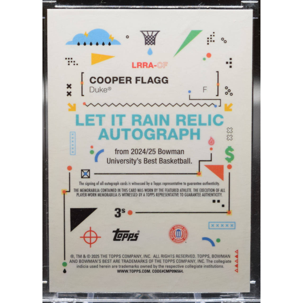 2025 Topps Bowman's Best University - Cooper Flagg LRRA-CF - Let It Rain Yellow /75