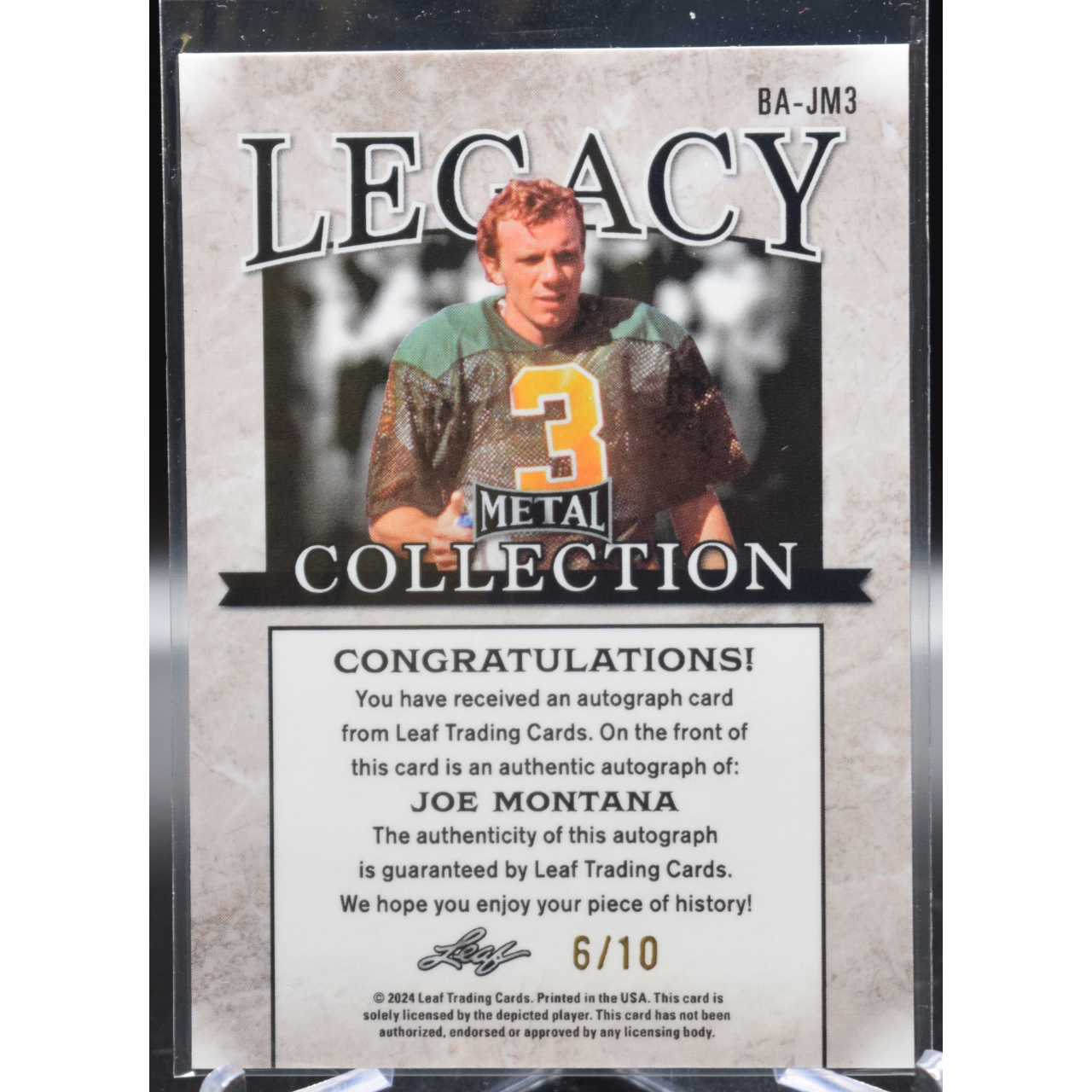 2024 Leaf Metal Legacy Collection Joe Montana - Autograph BA-JM3 6/10