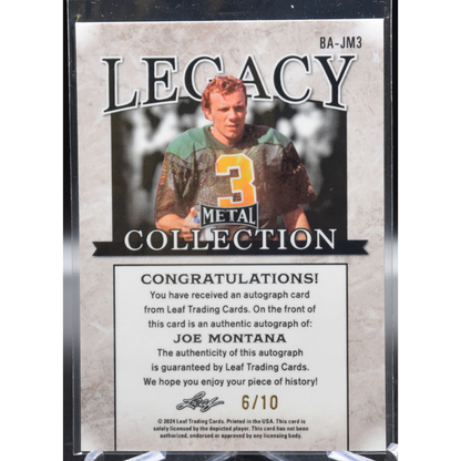 2024 Leaf Metal Legacy Collection Joe Montana - Autograph BA-JM3 6/10