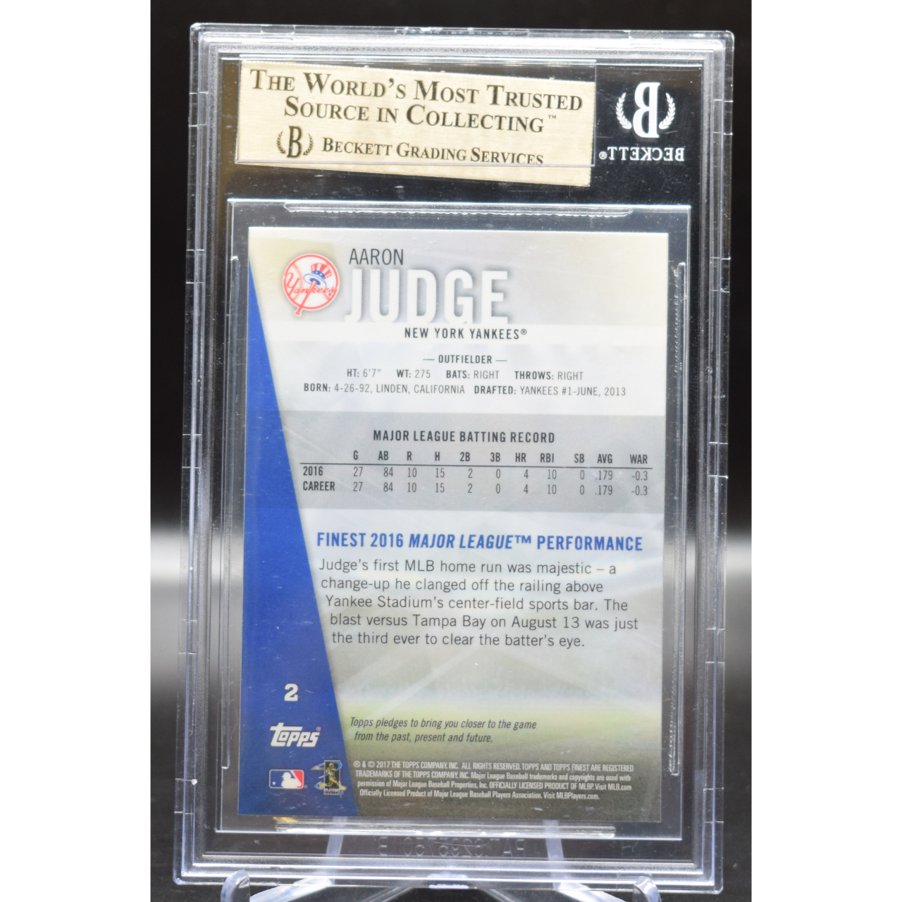 2017 Topps Finest - Aaron Judge 2 - Beckett 10